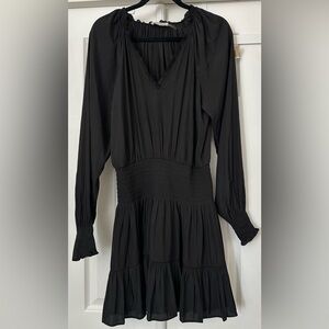 Ramy Brook Black Smocked Waist Mini Dress Long Sleeve Boho Chic Size Medium